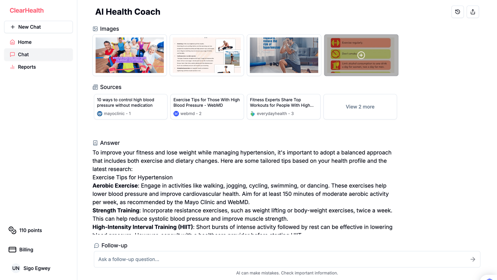 Screenshot of AI Health Coach