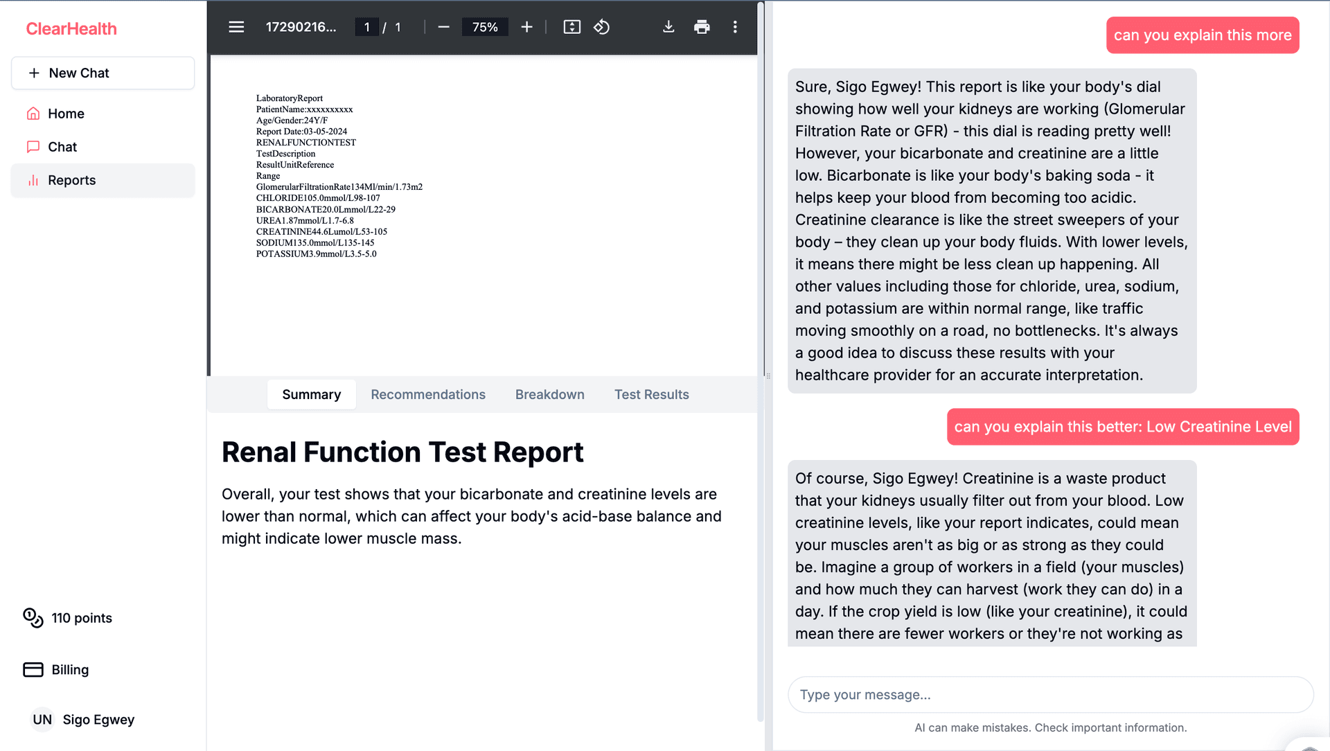 Screenshot of Health Report Analysis